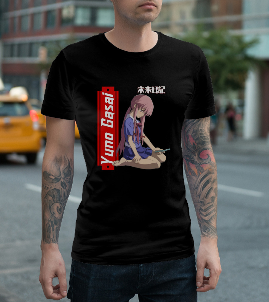 Yuno Gasai Mirai Nikki Future Diary Anime Character Sitting with Text Message T-Shirt