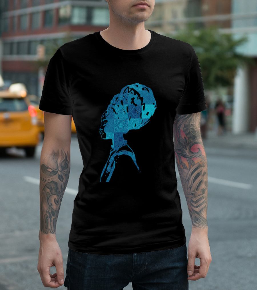 African Woman Blue Artistic T-Shirt