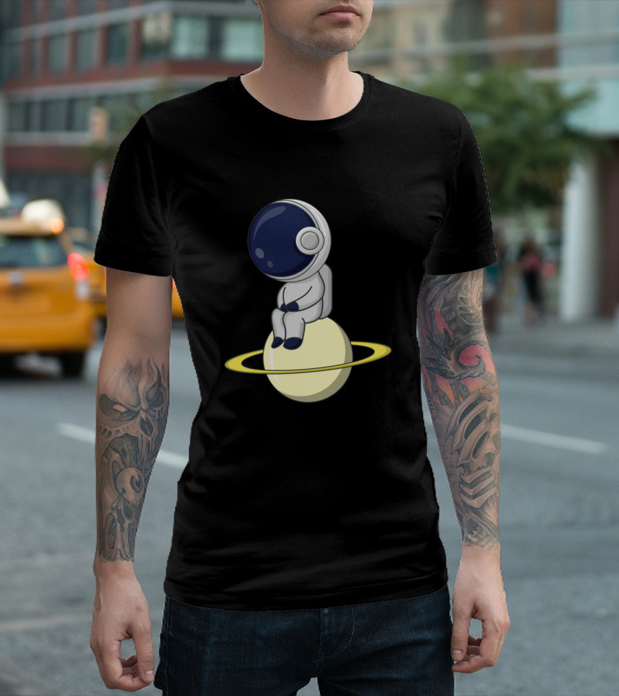 Astronaut Sitting on Moon with Rings T-Shirt