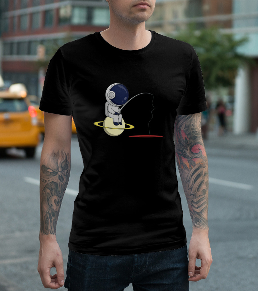 Astronaut Fishing On Saturn Ring With Cosmic Space T-Shirt