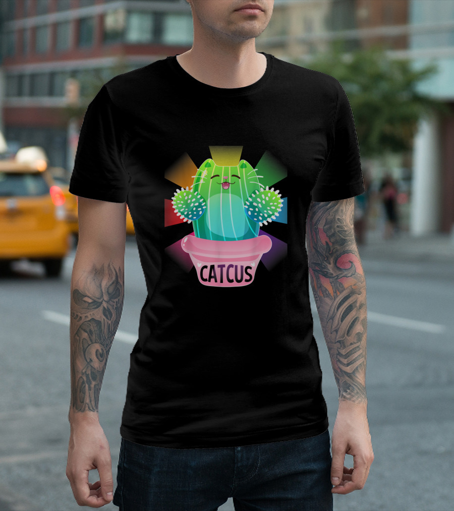 Catcus Kitty Cactus Lovers Rainbow T-Shirt
