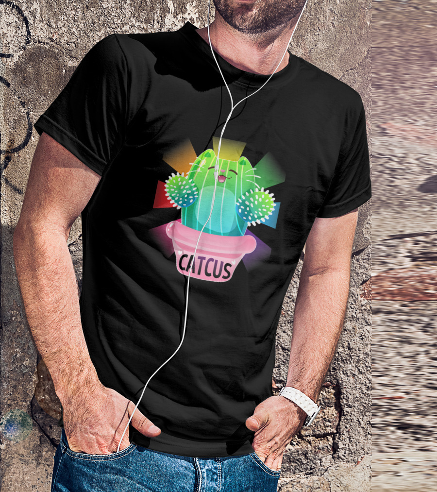 Catcus Kitty Cactus Lovers Rainbow T-Shirt