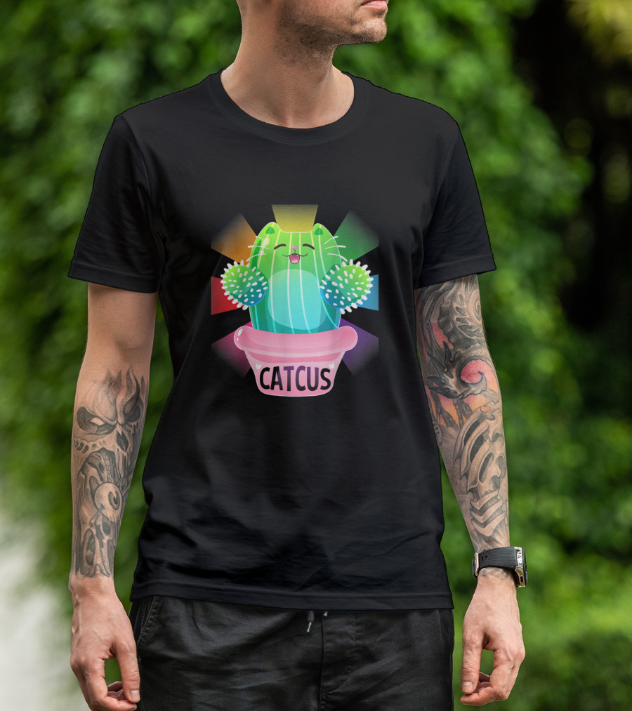 Catcus Kitty Cactus Lovers Rainbow T-Shirt