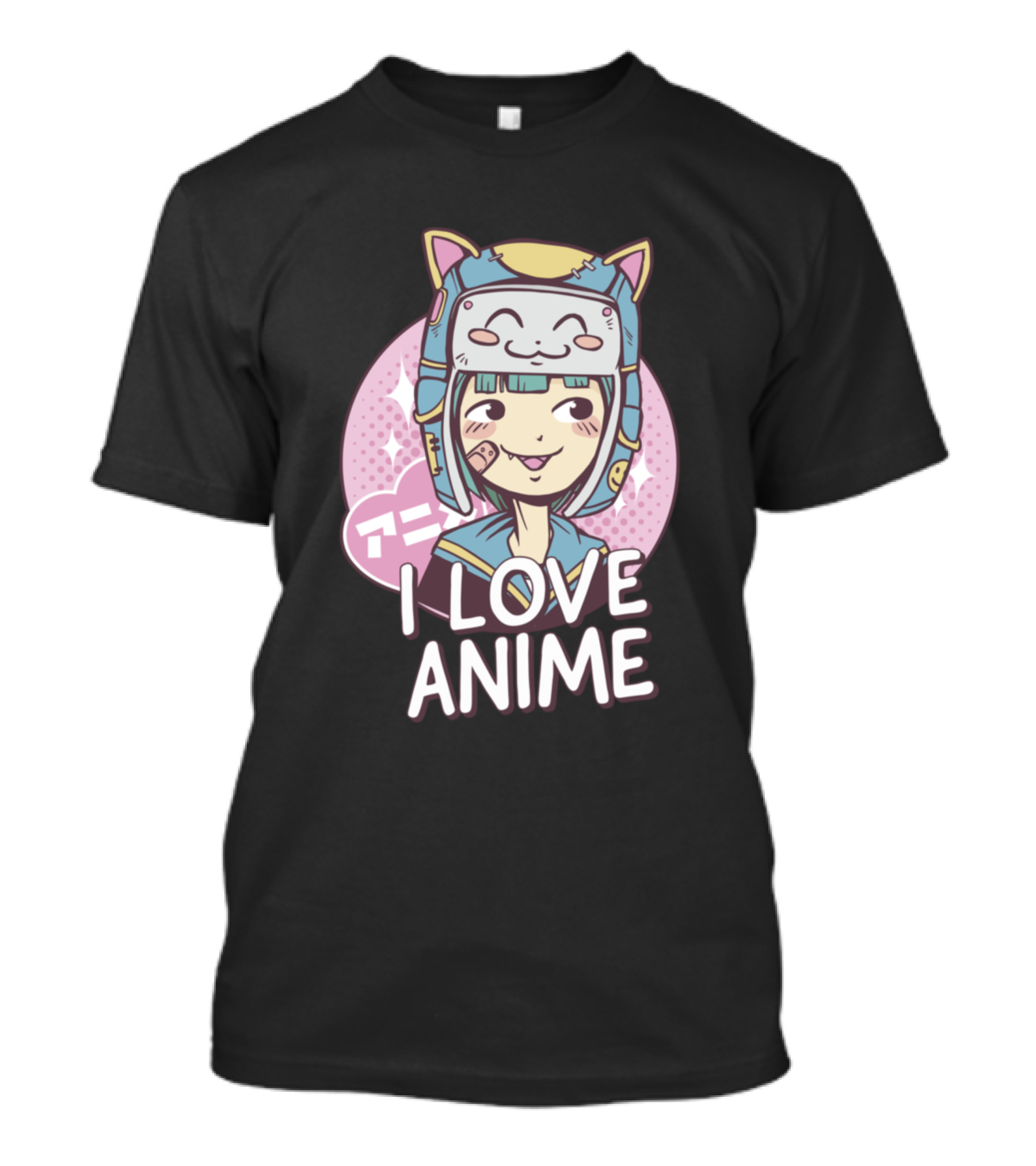 I Love Anime Cute Kawaii Girl With Cat Hat T-Shirt