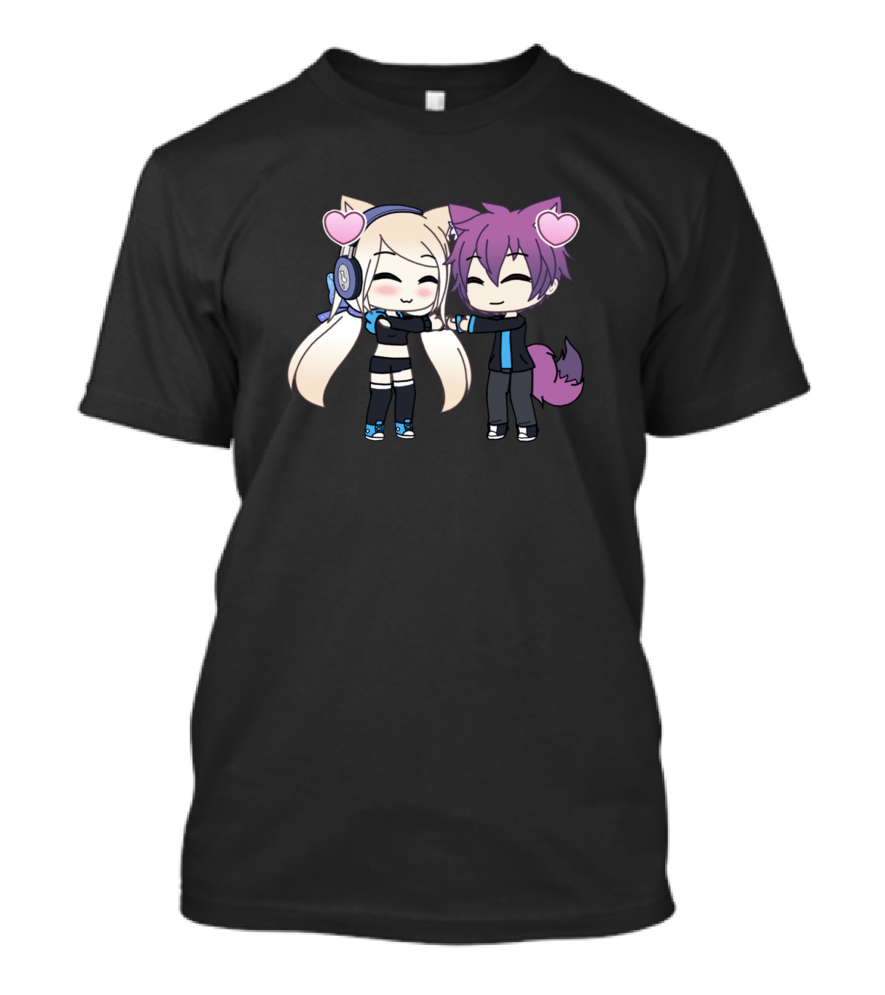 Cute Chibi Kawaii Anime Girl And Boy Couple With Heart Ears T-Shirt