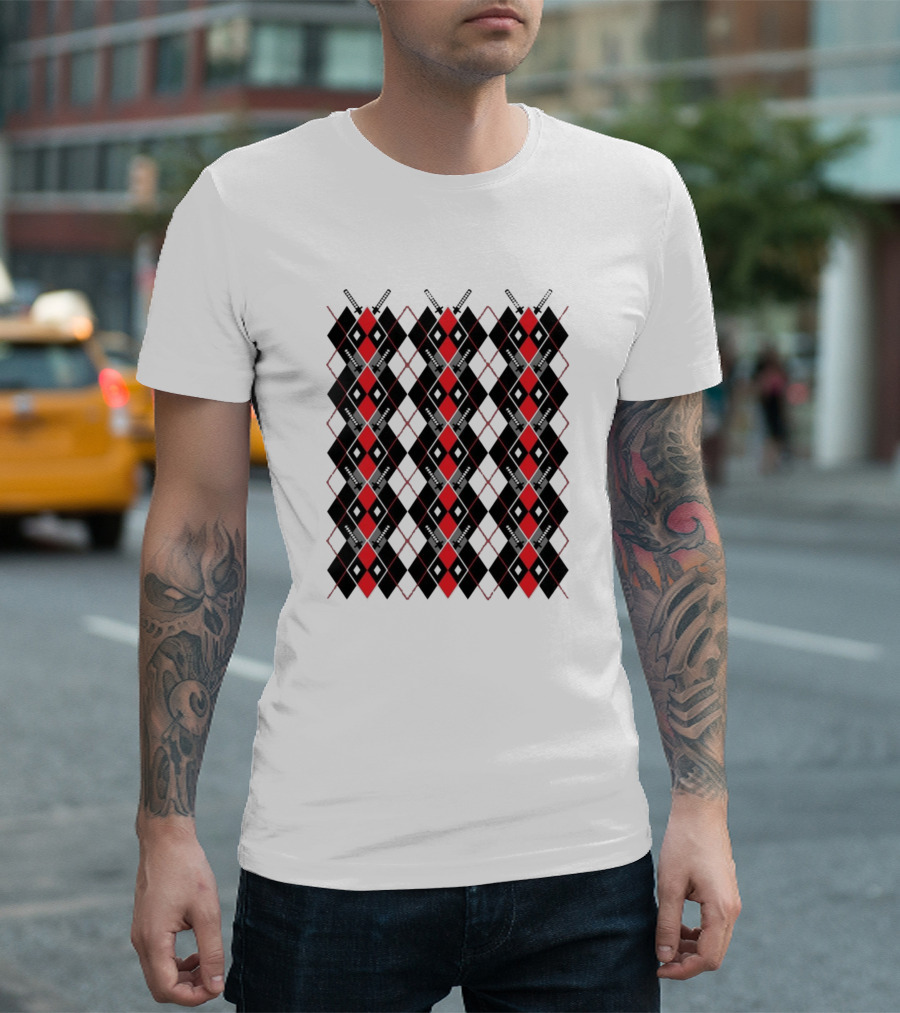 Deadpool Argyle Pattern Black and Red Diamond Print T-Shirt