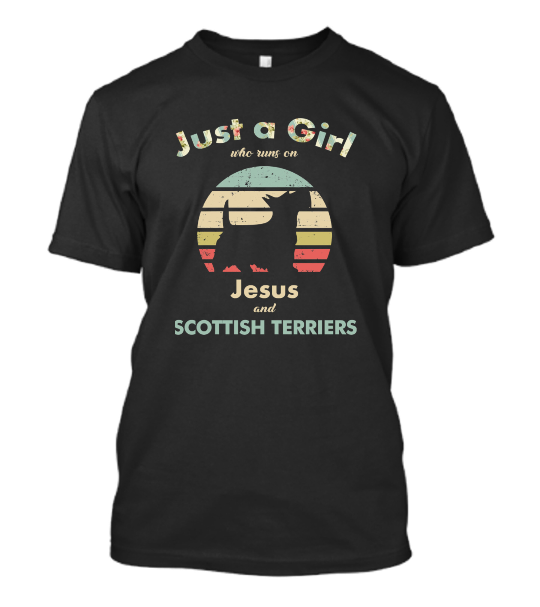 Just A Girl Who Runs On Jesus And Scottish Terriers Vintage Dog T-Shirt