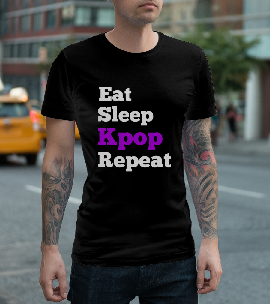 Eat Sleep Kpop Repeat Black And Purple Text T-Shirt