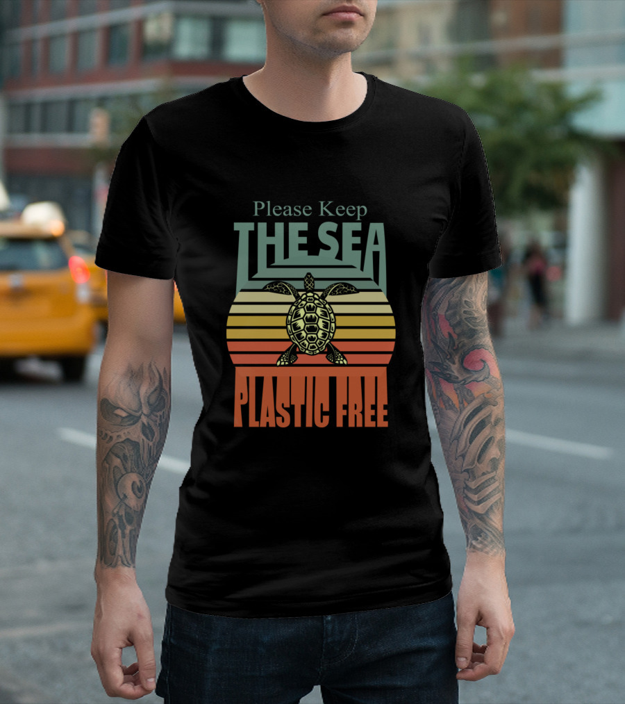 Please Keep The Sea Plastic Free Vintage Turtle Environmental Protection T-Shirt