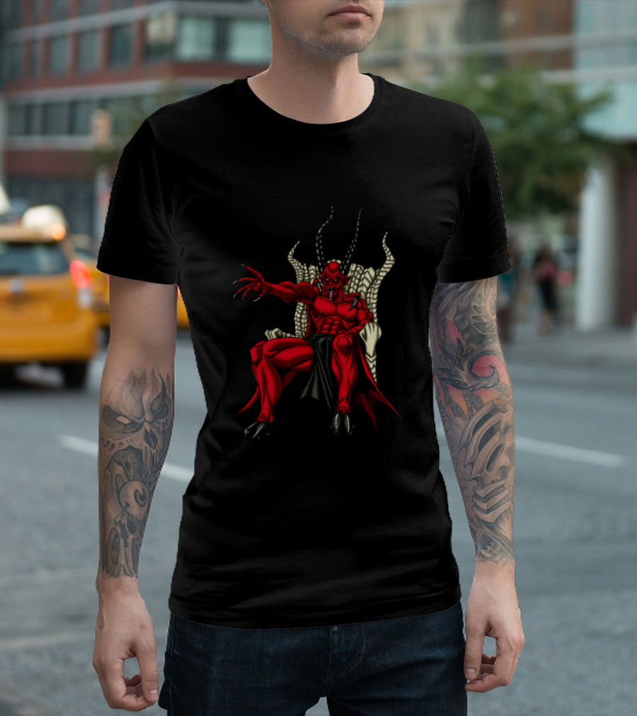 Lucifer Red Devil Seated on Throne with Horns T-Shirt