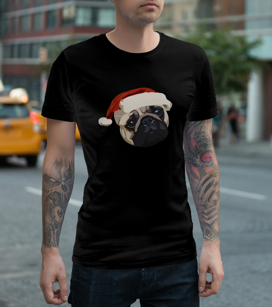 Santa Hat Pug Christmas T-Shirt