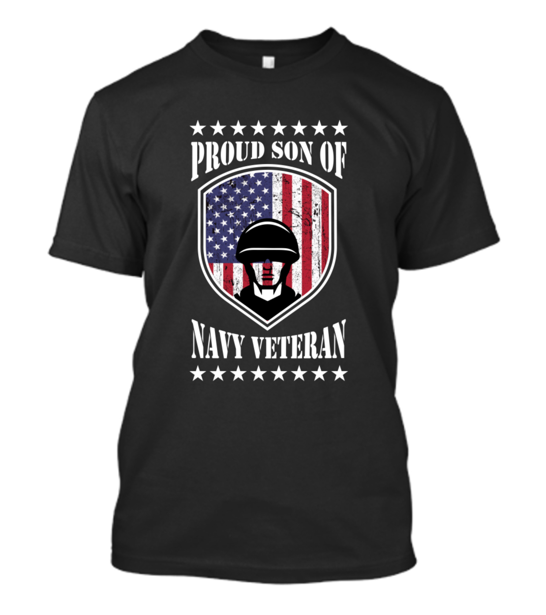 Proud Son Of Navy Veteran American Flag Shield Helmet T-Shirt