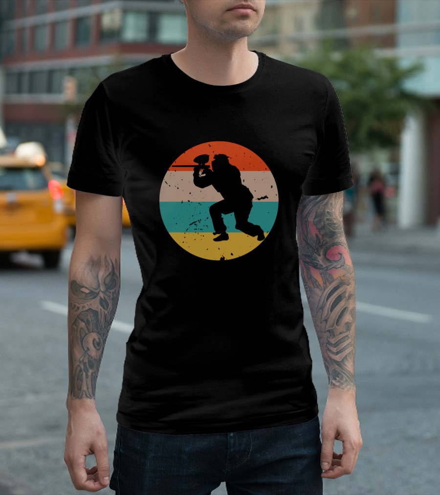 Paintball Player Silhouette Retro Sunset T-Shirt