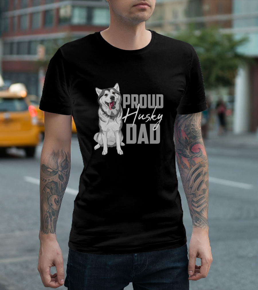 Proud Husky Dad With Happy Husky T-Shirt