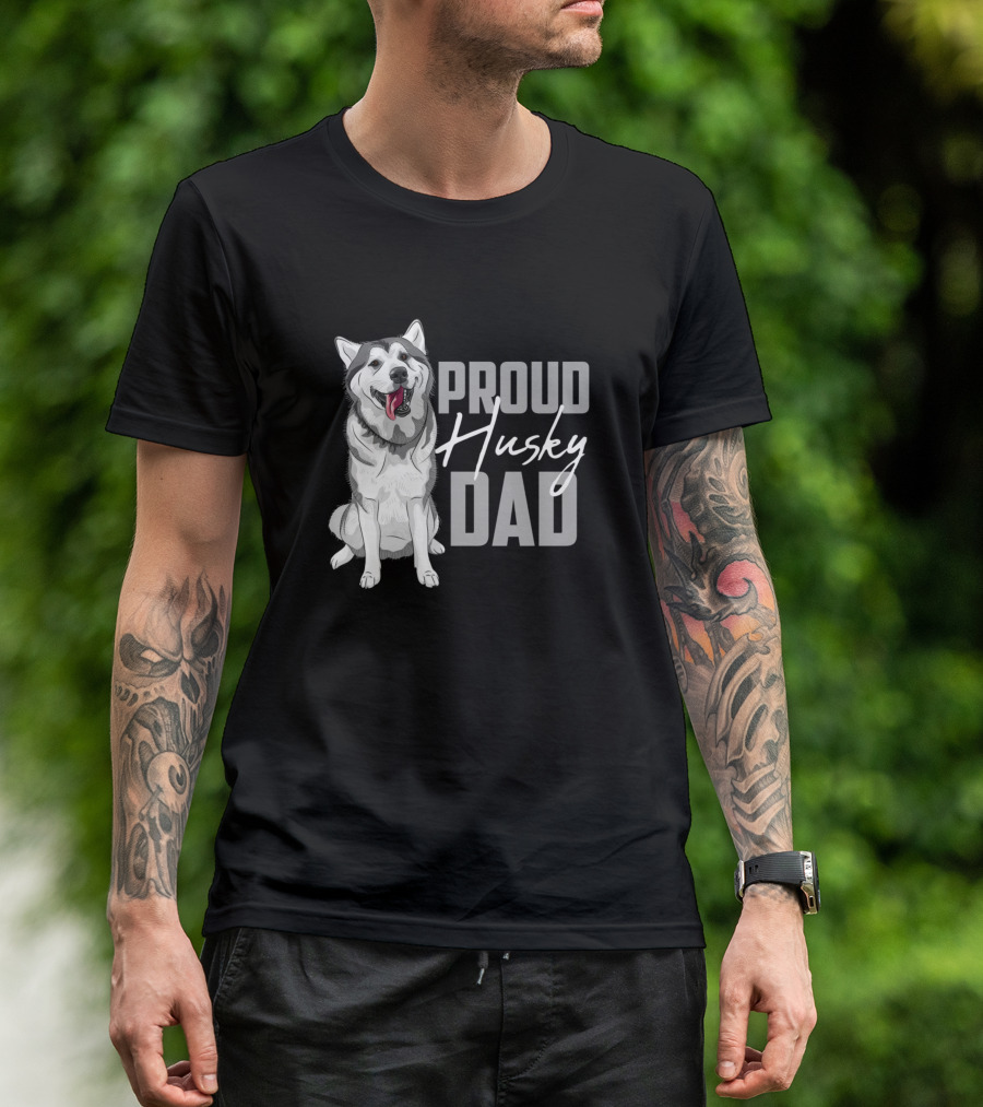 Proud Husky Dad With Happy Husky T-Shirt