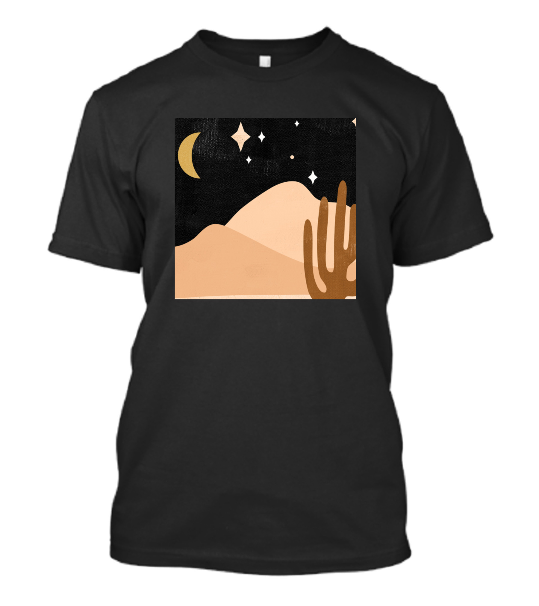 Desert Starry Night With Crescent Moon And Cactus T-Shirt