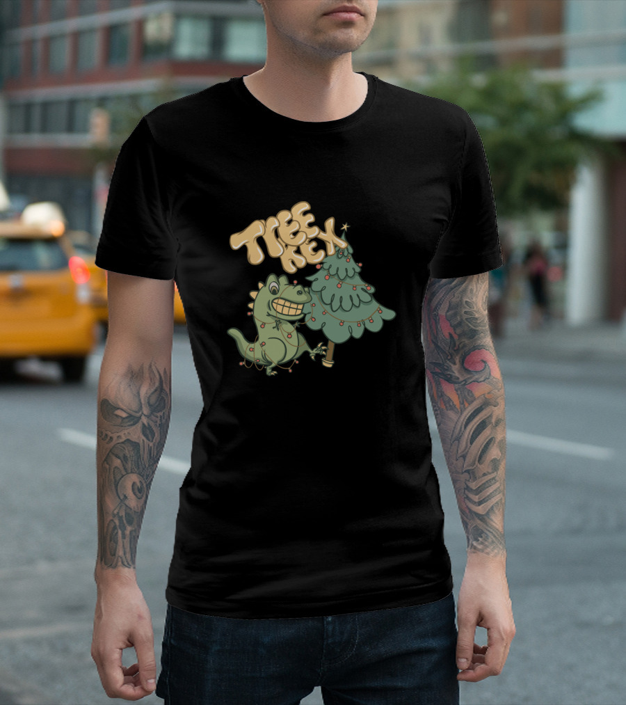 Tree Rex Dinosaur with Christmas Tree Lights Motif Child T-Shirt
