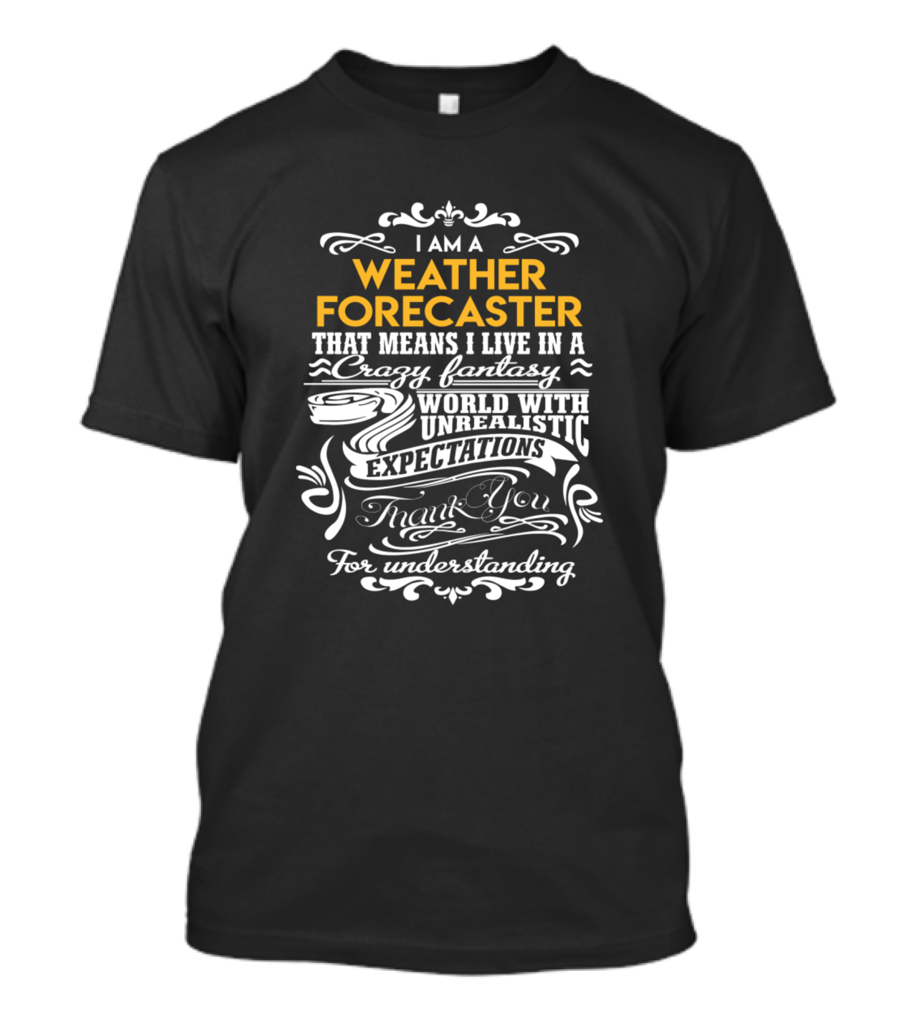 I Am A Weather Forecaster That Means I Live In A Crazy Fantasy World With Unrealistic Expectations Thank You For Understanding T-Shirt