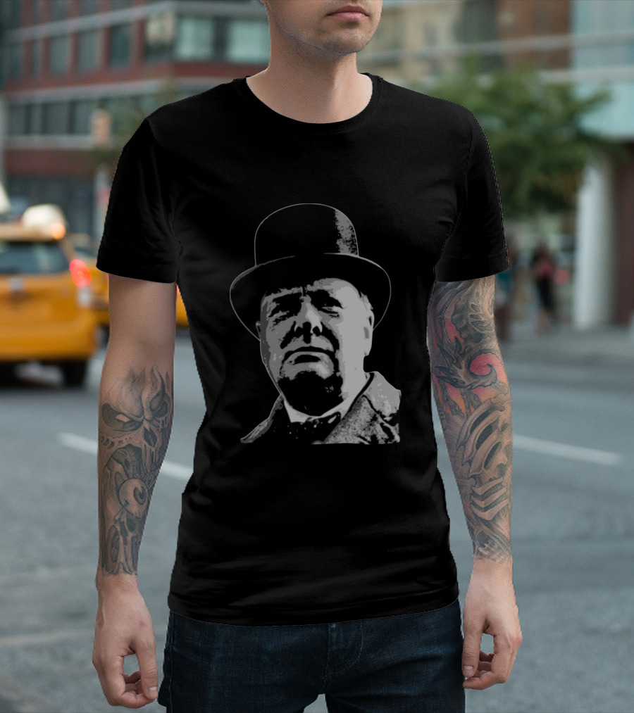 Winston Churchill Black White Bowler Hat T-Shirt