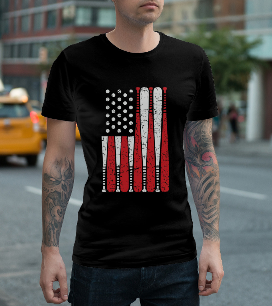 Baseball Style Best Baseball American Flag Bats and Balls T-Shirt