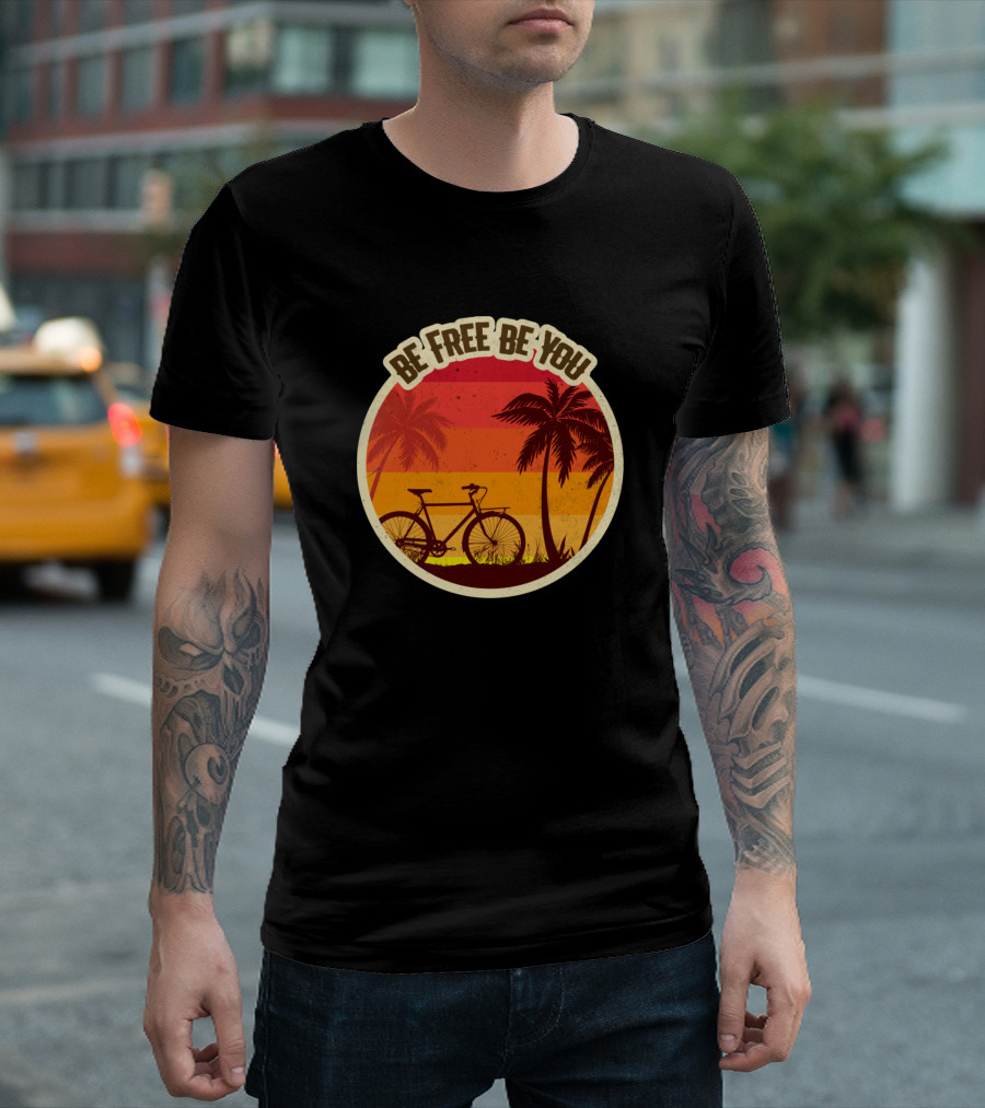 Be Free Be You Sunset Palm Trees Bicycle Adventure T-Shirt