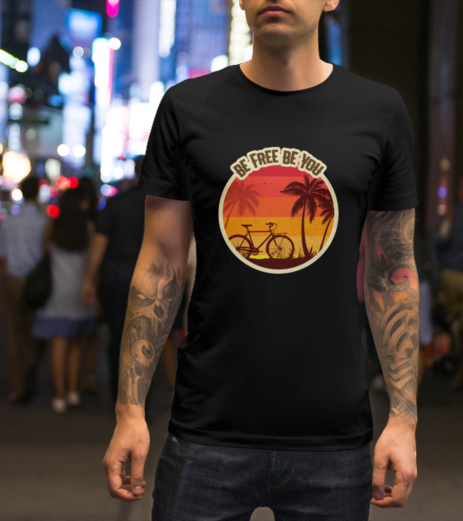 Be Free Be You Sunset Palm Trees Bicycle Adventure T-Shirt