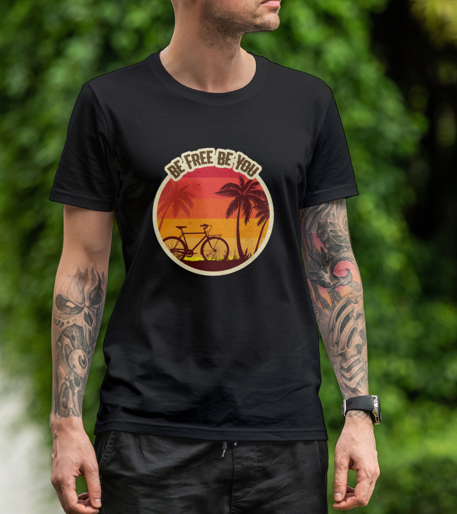 Be Free Be You Sunset Palm Trees Bicycle Adventure T-Shirt