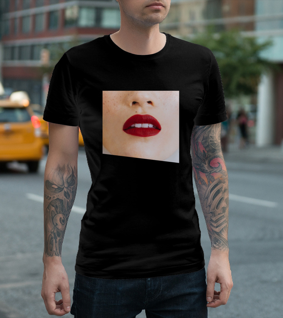 Beautiful Woman With Red Lips Black Background Close-Up T-Shirt