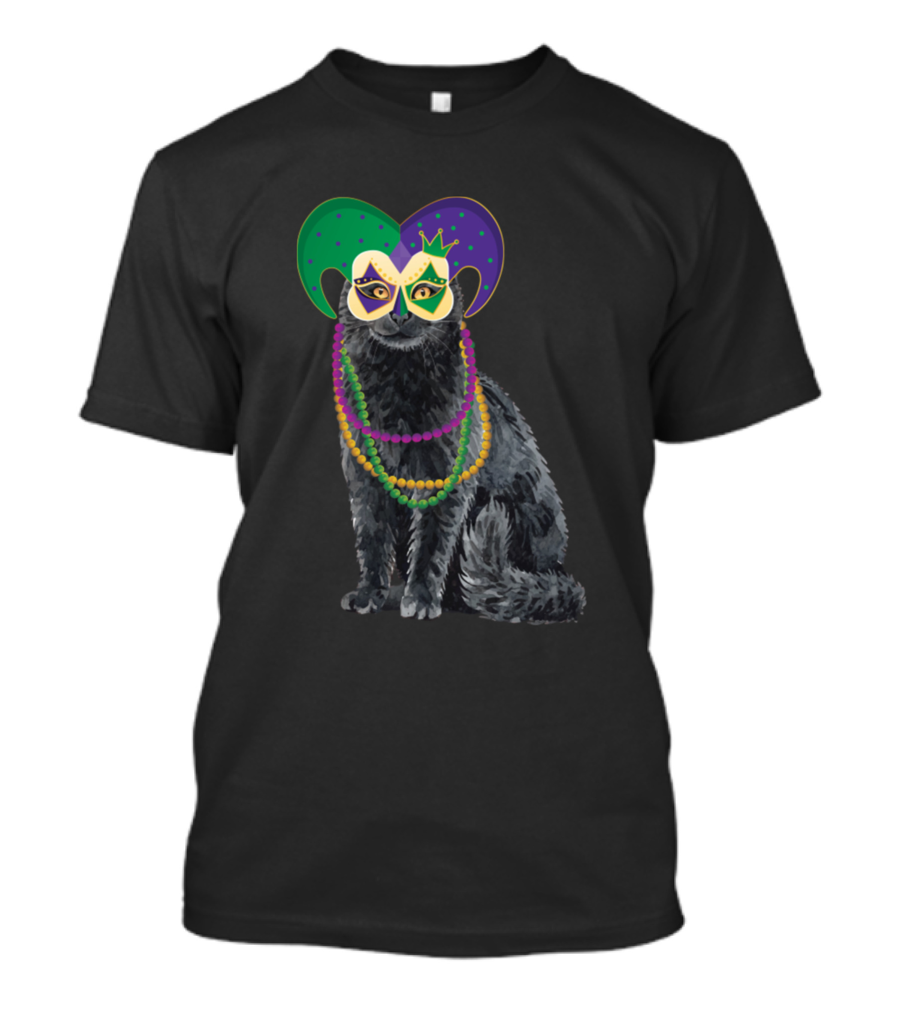 Mardi Gras Cat With Mask And Beads Festival T-Shirt