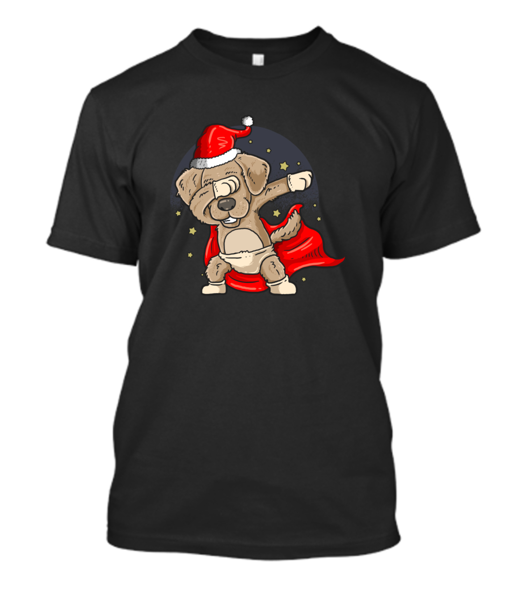Christmas Dog Dabbing In Santa Hat With Red Cape T-Shirt