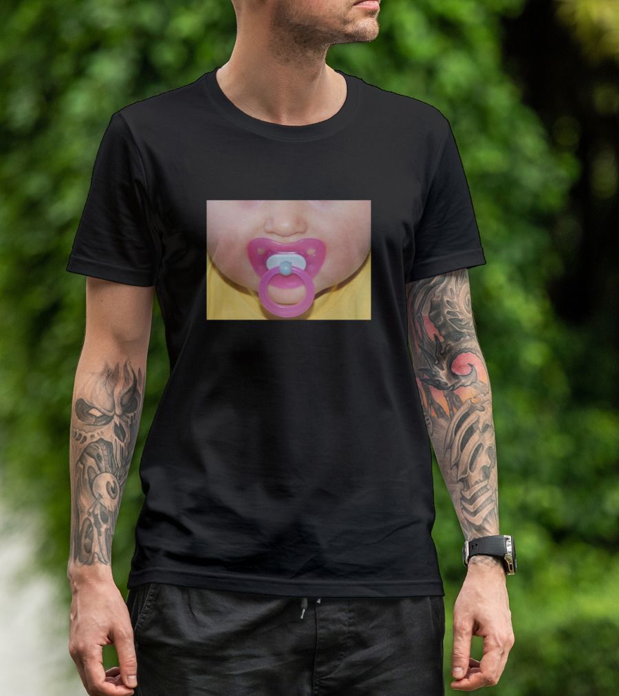 Cute Baby Face Pacifier Pink Mouth Close-Up T-Shirt