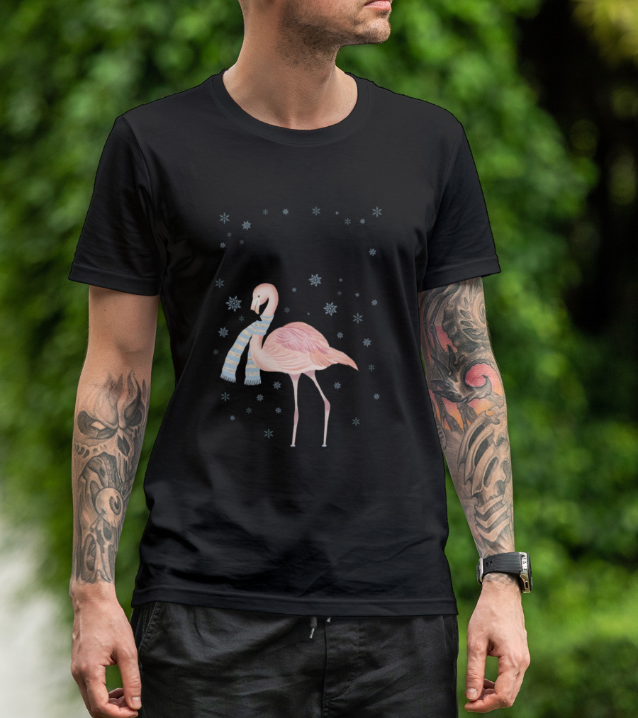 Snowflakes Are Kisses From Heaven Flamingo In Winter T-Shirt