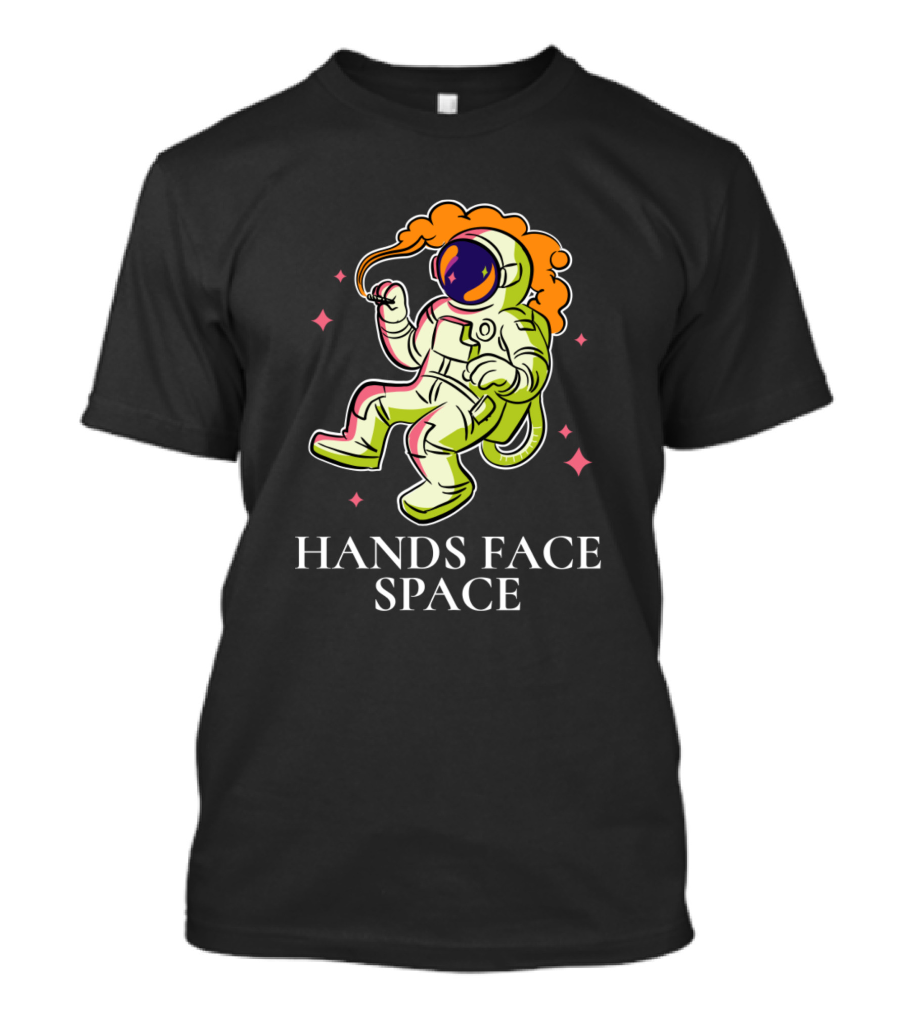 Hands Face Space Astronaut Floating With Orange Hair And Pink Stars T-Shirt