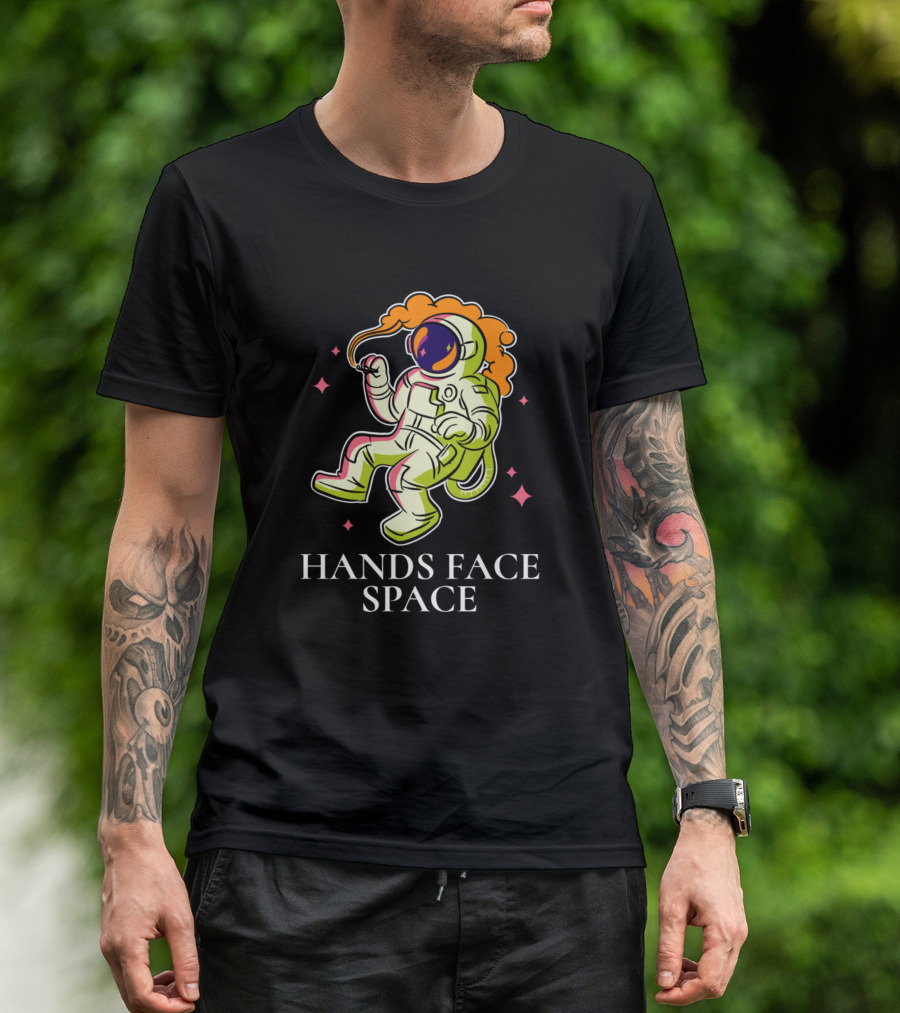 Hands Face Space Astronaut Floating With Orange Hair And Pink Stars T-Shirt
