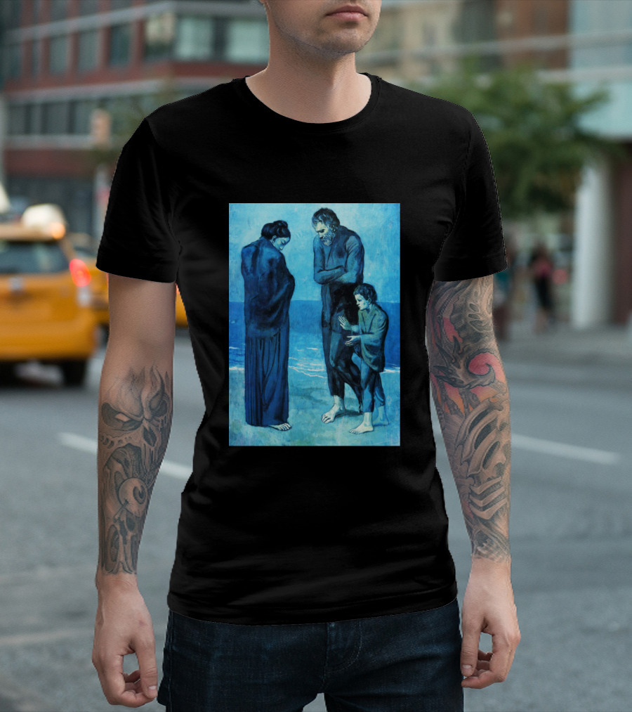 High Resolution Group Of Poor People By Pablo Picasso Blue Period Ocean Scene T-Shirt
