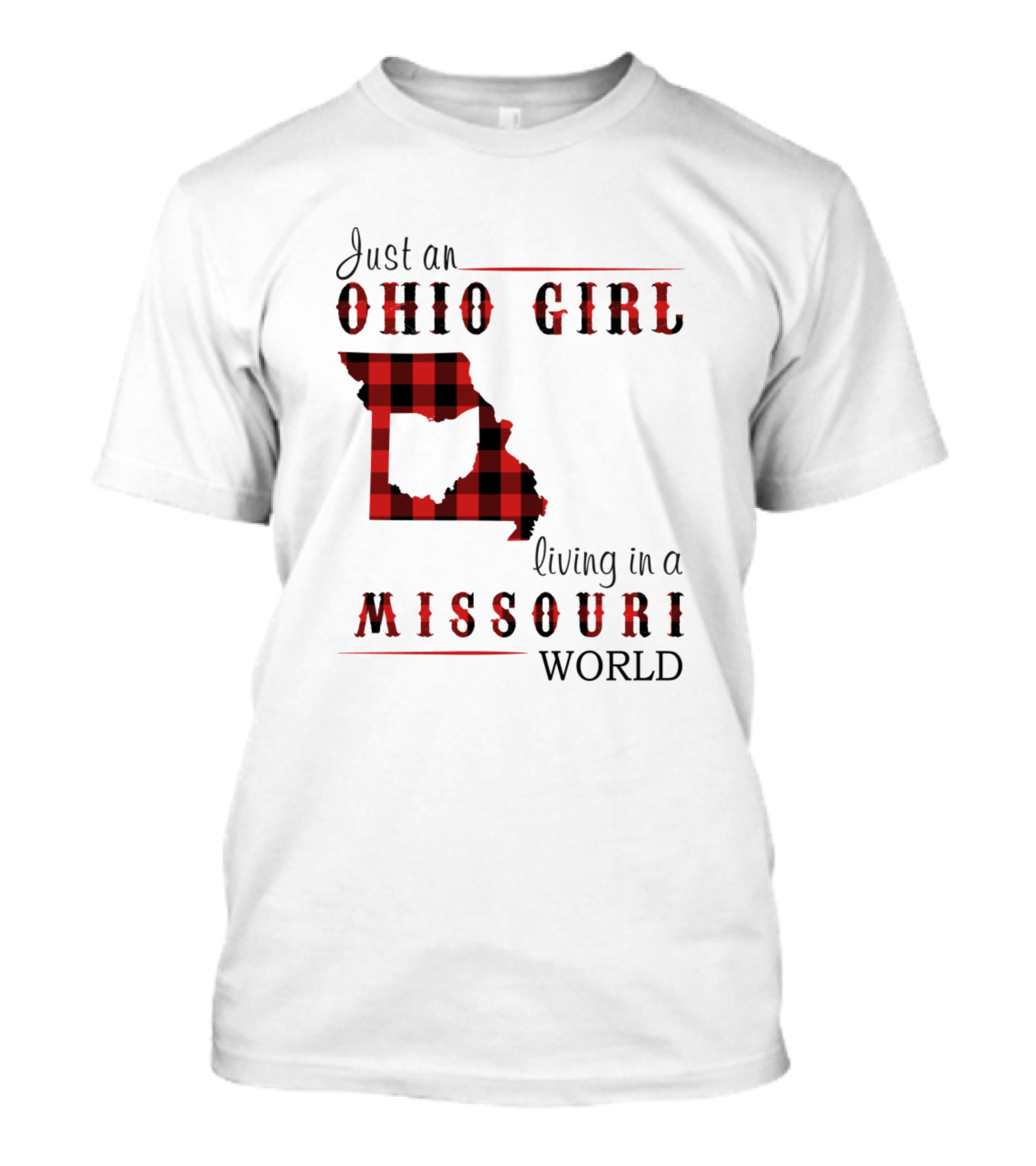 Ohio Girl Red Plaid Missouri World T-Shirt