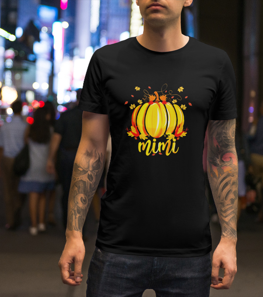 Mimi Pumpkin Fall Leaves Halloween Thanksgiving Grandma T-Shirt