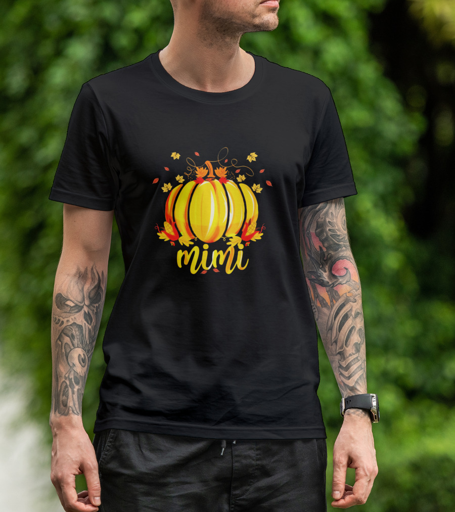 Mimi Pumpkin Fall Leaves Halloween Thanksgiving Grandma T-Shirt