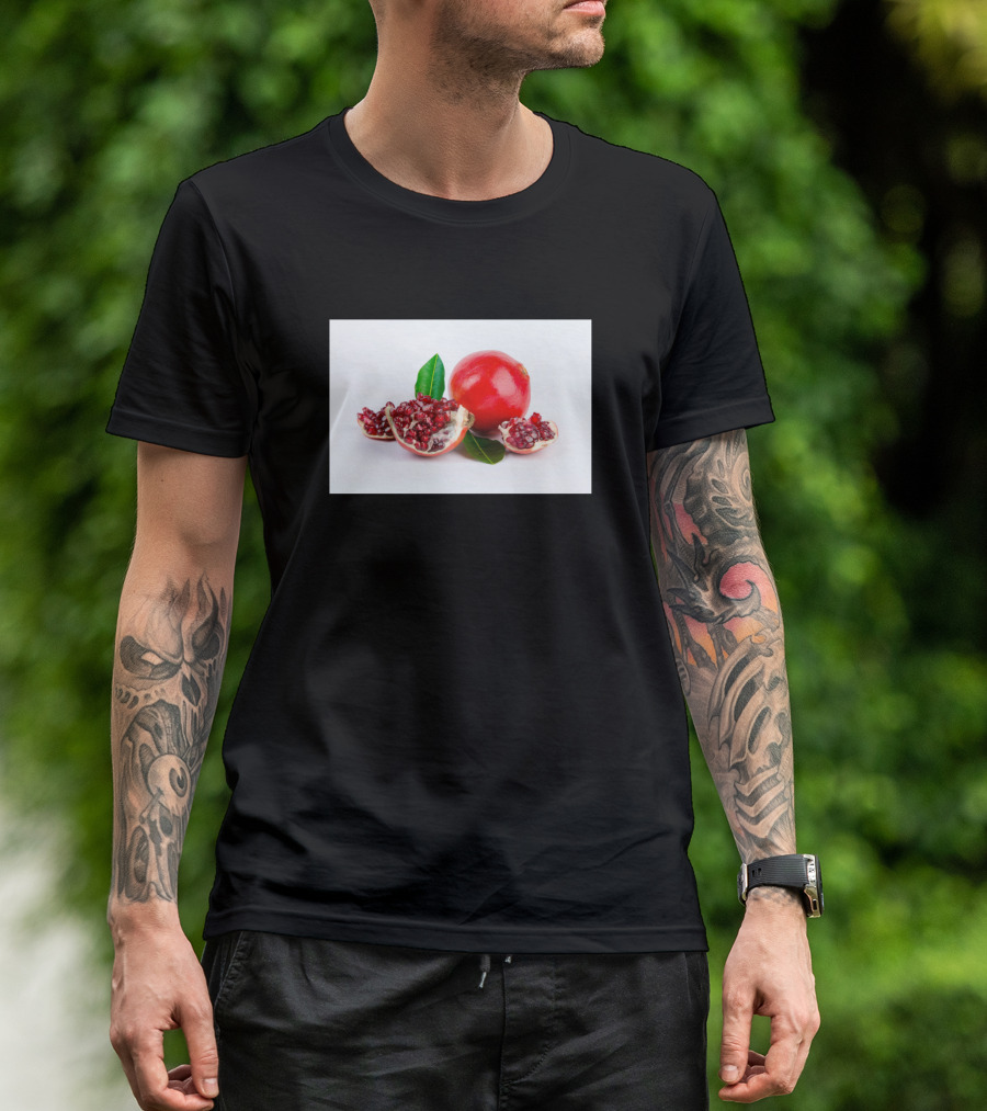 Photograph Of A Pomegranate With Leaves And Seeds T-Shirt