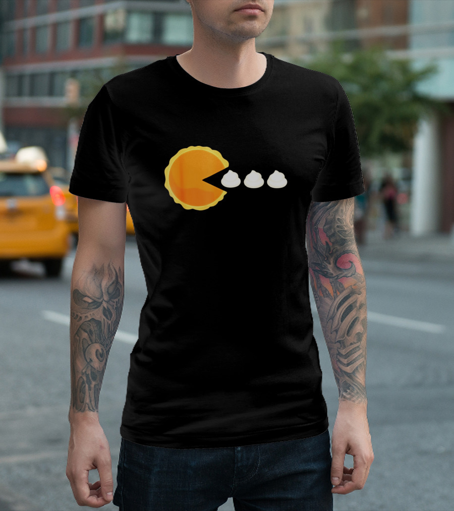 Pumpkin Pie Thanksgiving Video Game Pac-Man Style Whipped Cream T-Shirt