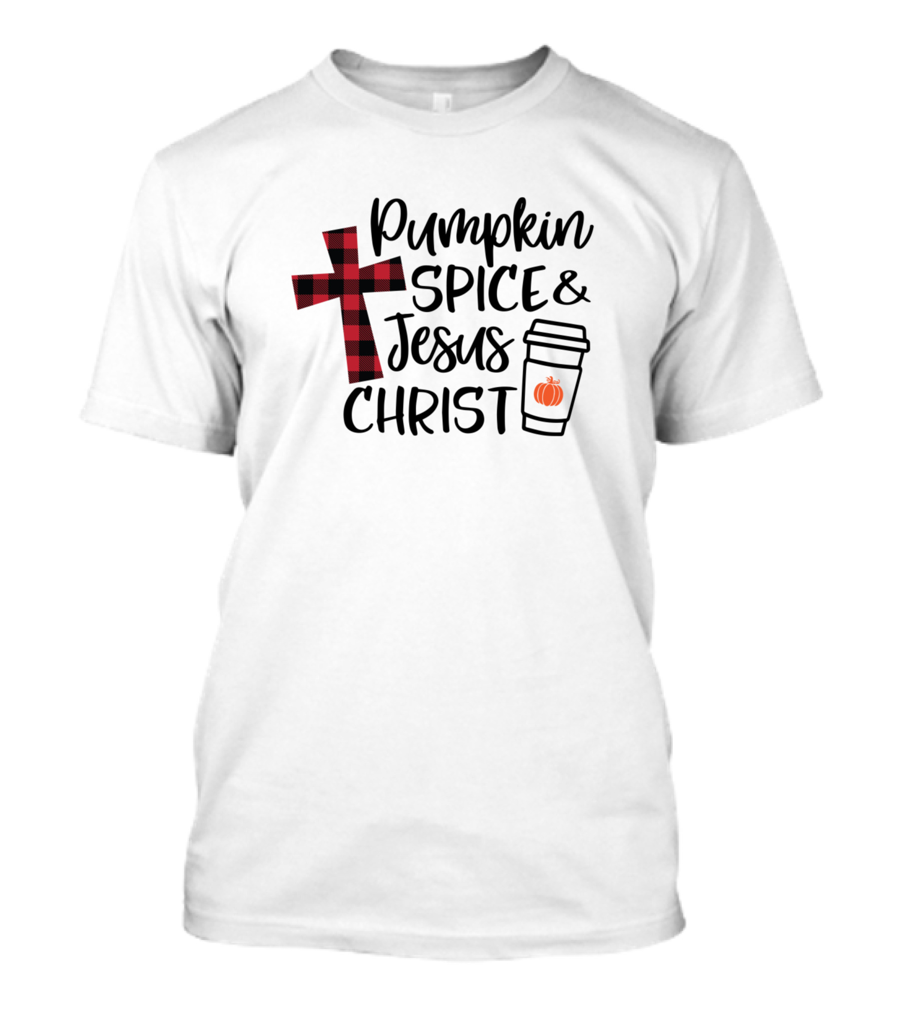 Pumpkin Spice And Jesus Christ Red Plaid Cross Coffee Cup Pumpkin T-Shirt