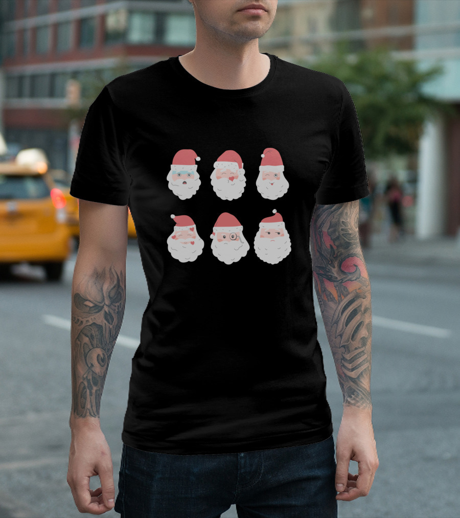 Santa Claus Cute Christmas Expressions Faces T-Shirt