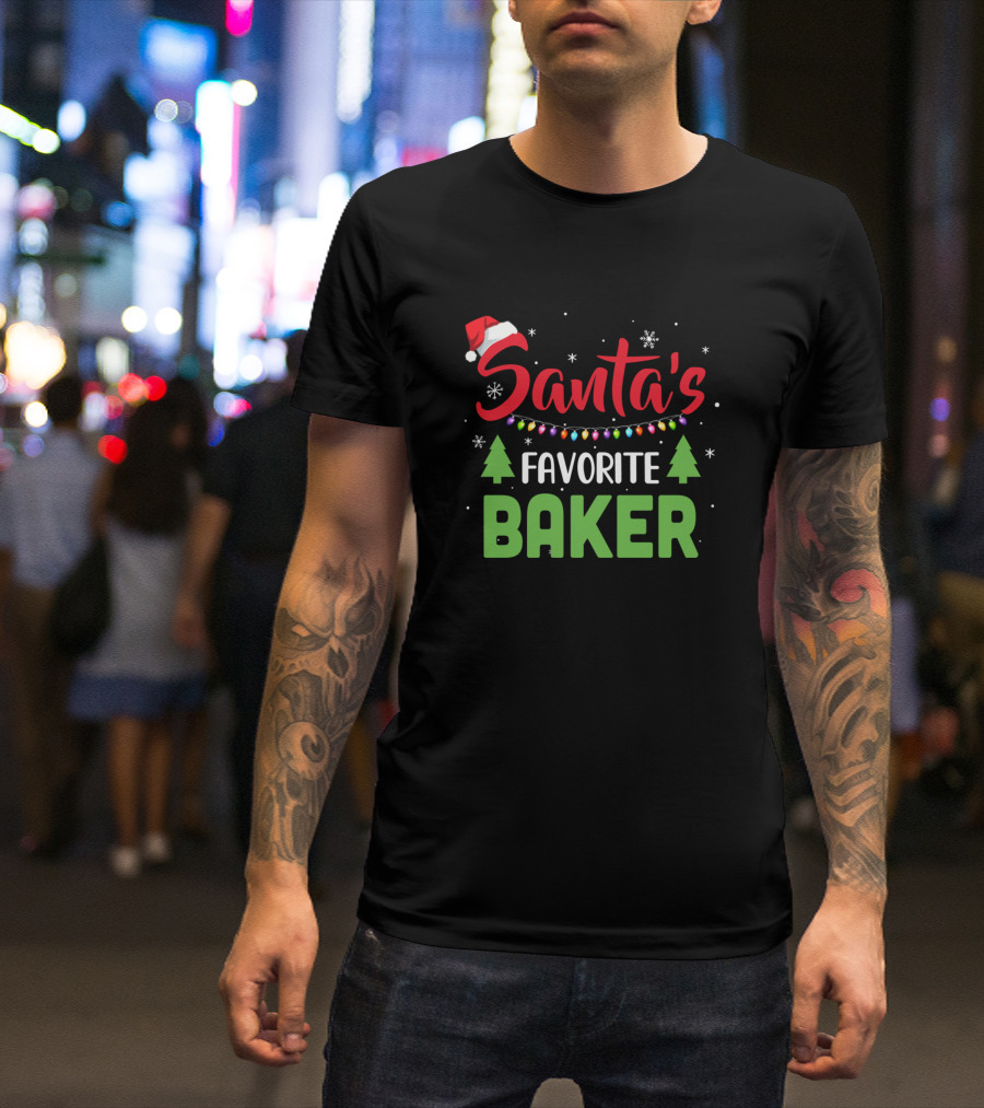 Santa's Favorite Baker Christmas Lights And Trees T-Shirt