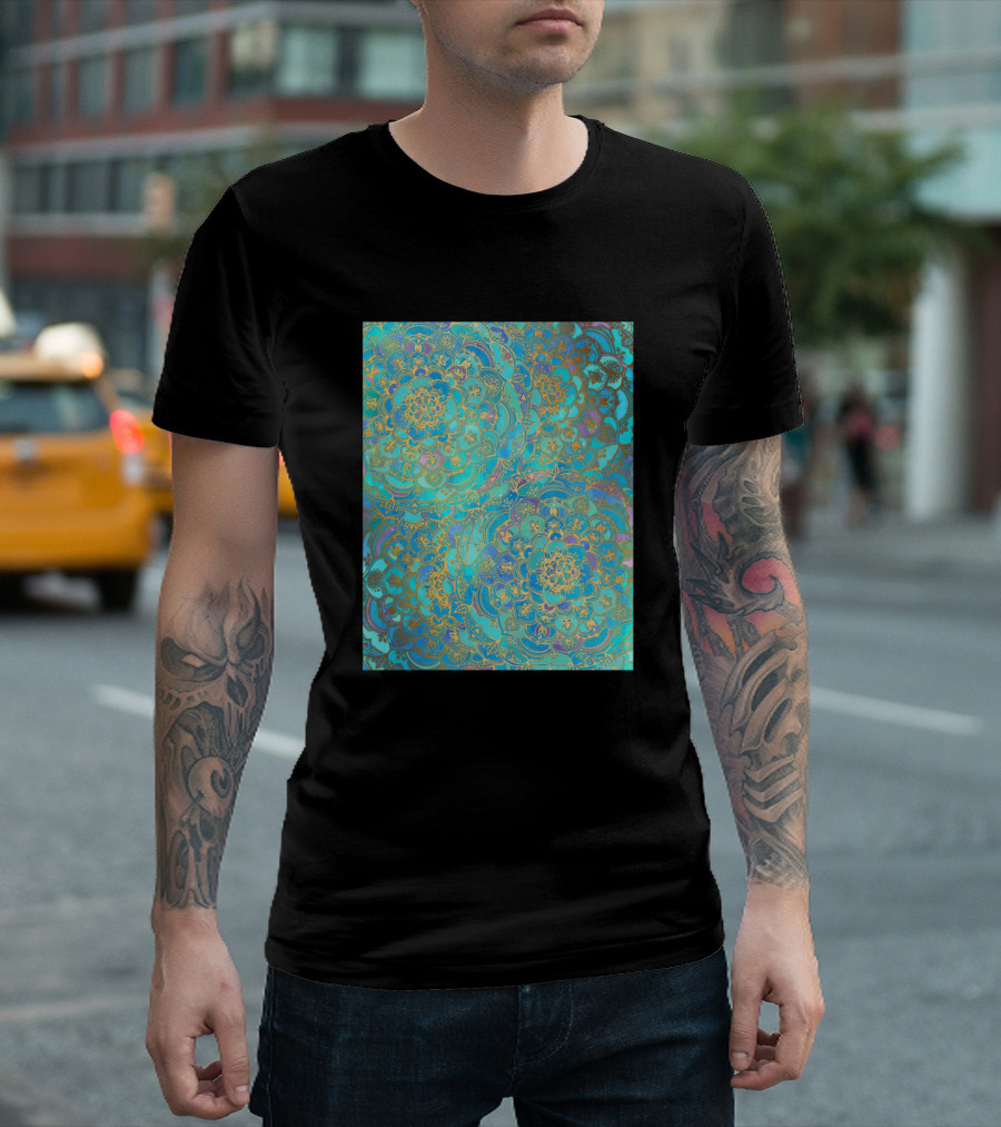 Sapphire Jade Stained Glass Mandalas Fractal Art Deco T-Shirt