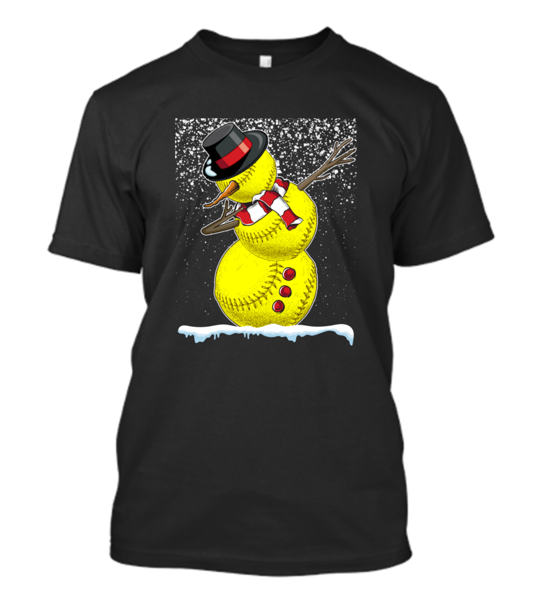 Softball Snowman Funny Christmas Sport Training Snowflakes Hat Scarf T-Shirt