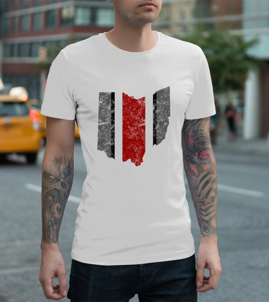 Ohio State Pride Ohio Map Silhouette Red White Black Stripes T-Shirt