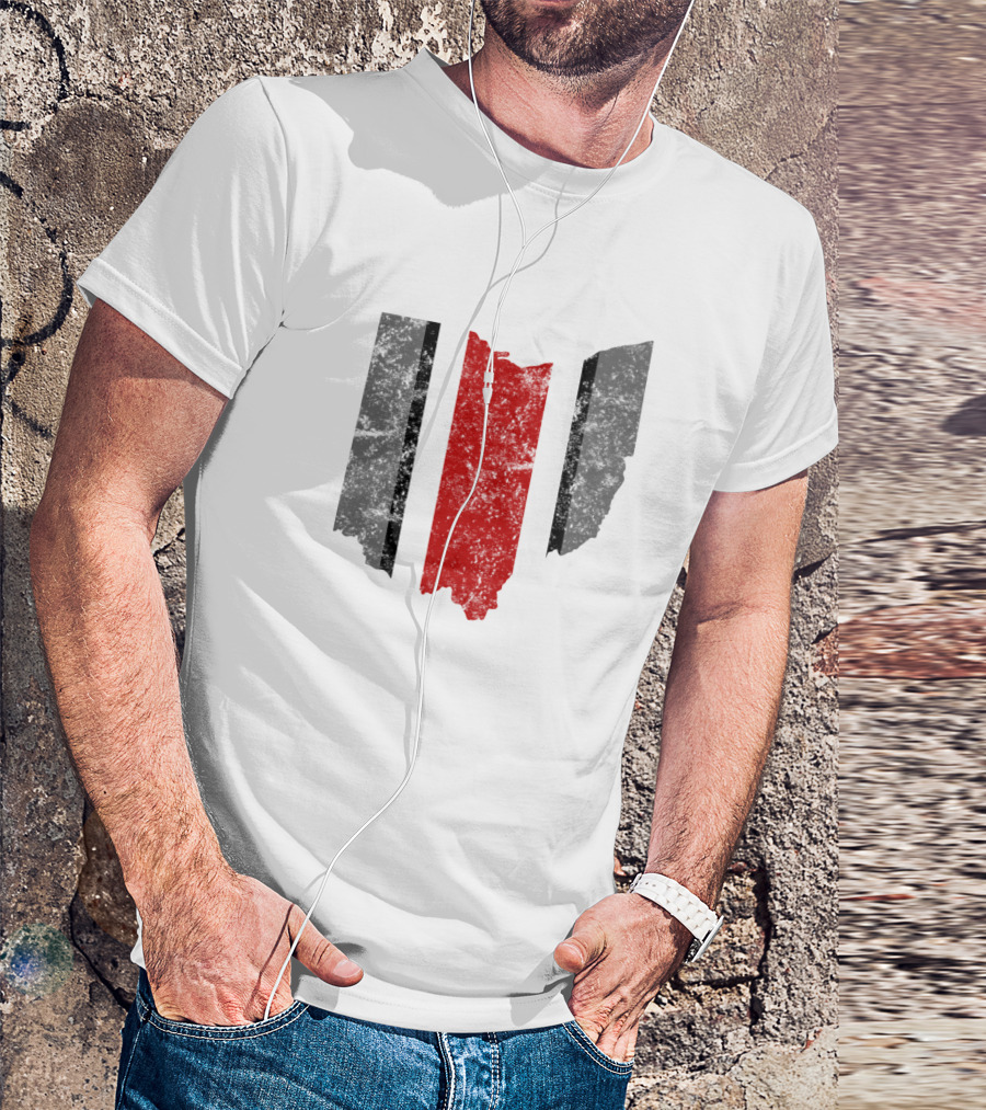 Ohio State Pride Ohio Map Silhouette Red White Black Stripes T-Shirt