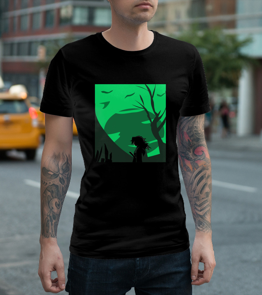 Tomioka Giyuu The Pillar Silhouette Against Green Forest Backdrop T-Shirt