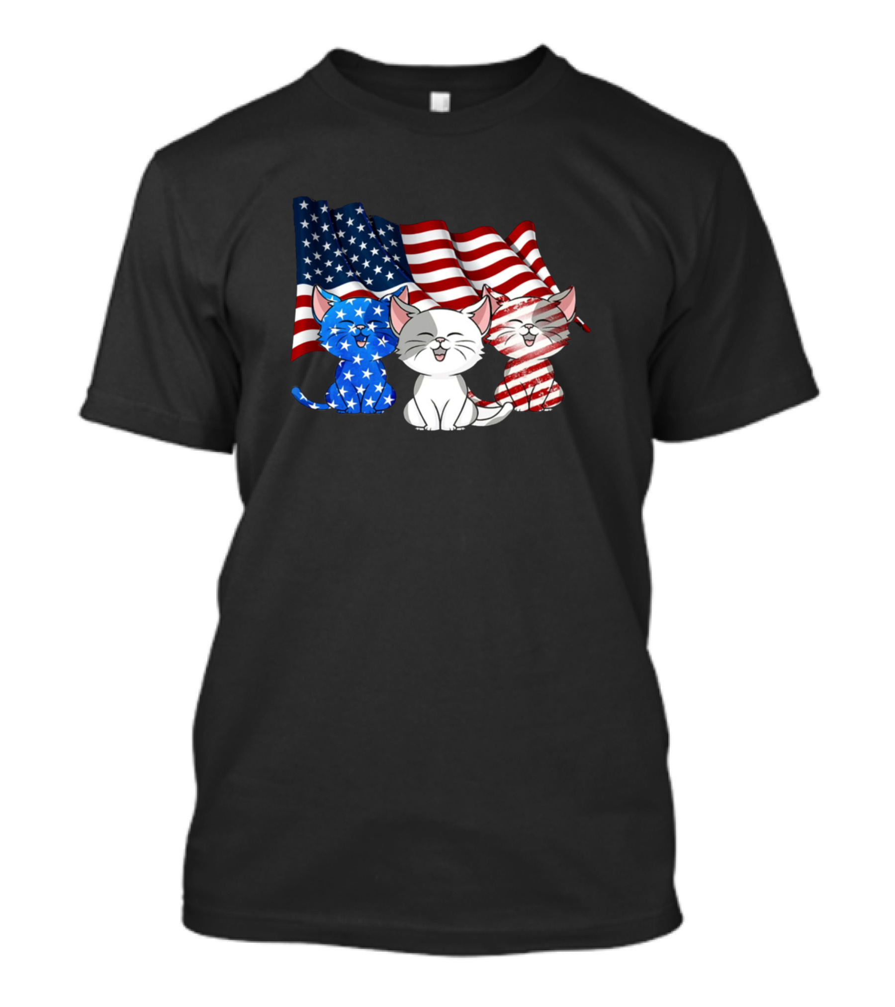 American Flag Cats Patriotic Kittens Stars Stripes T-Shirt