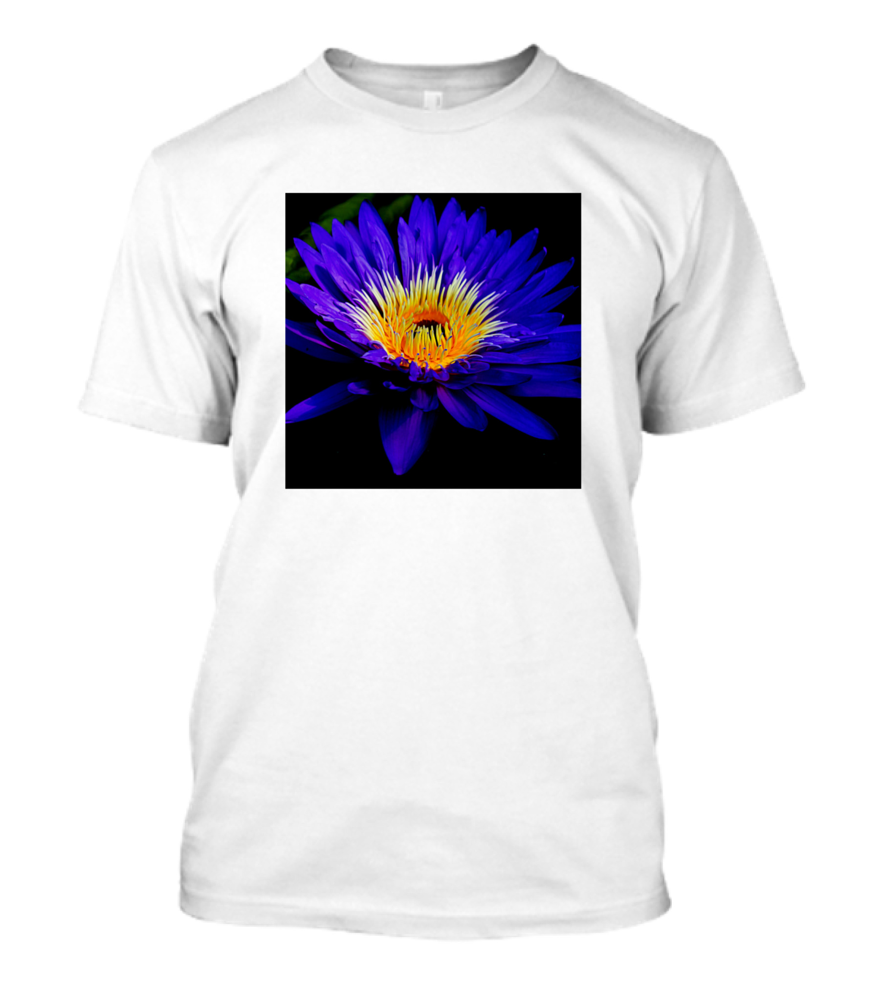 Blue Lily Vibrant Bloom Dark Background Essence T-Shirt